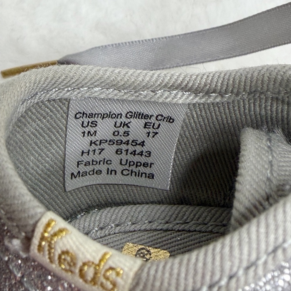 Keds X Kate Spade Baby Girls Champion Silver Glitter Shoes - Picture 6 of 6